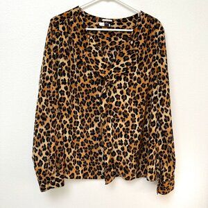 Dana Buchman Leopard Print Roll Tab Long Sleeve Blouse Women's Sz 12
